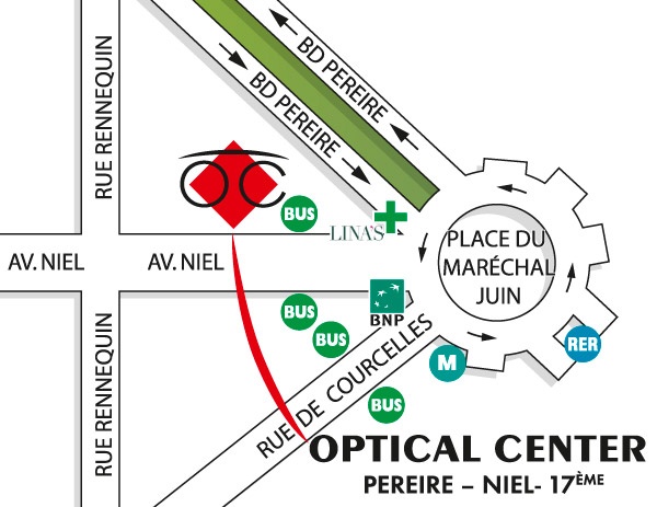 Mapa detallado de acceso Opticien PARIS - PEREIRE NIEL Optical Center