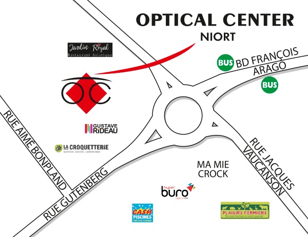 Mapa detallado de acceso Opticien NIORT Optical Center