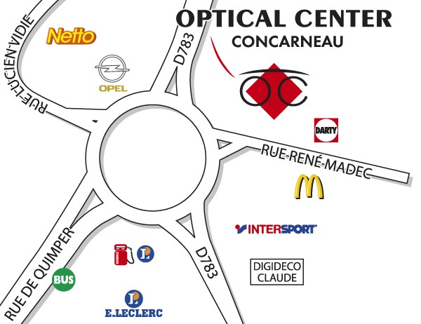 Mapa detallado de acceso Opticien CONCARNEAU Optical Center