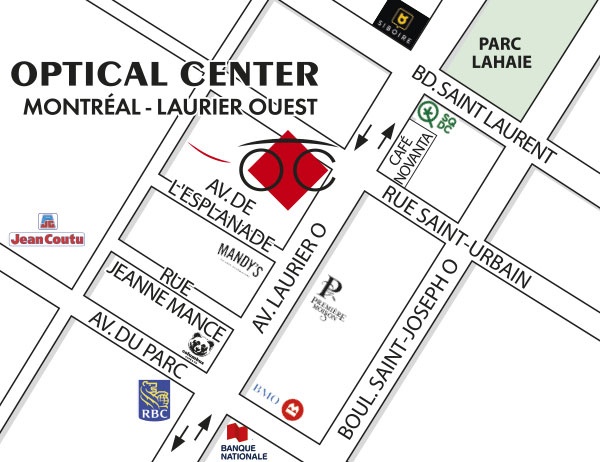 Mapa detallado de acceso Optical Center MONTRÉAL - LAURIER OUEST