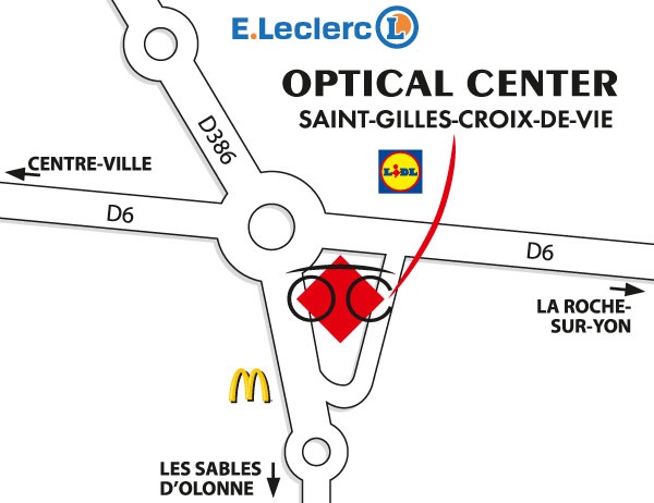 Mapa detallado de acceso Opticien SAINT-GILLES-CROIX-DE-VIE Optical Center