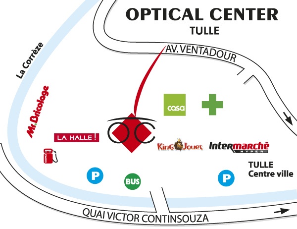 Mapa detallado de acceso Opticien TULLE Optical Center