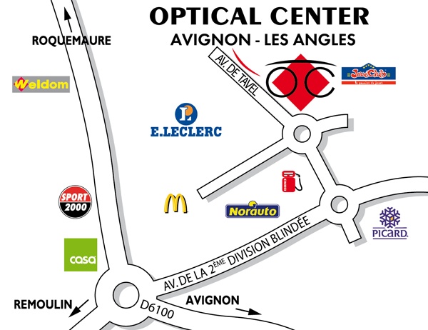 Gedetailleerd plan om toegang te krijgen tot Opticien AVIGNON - LES ANGLES Optical Center