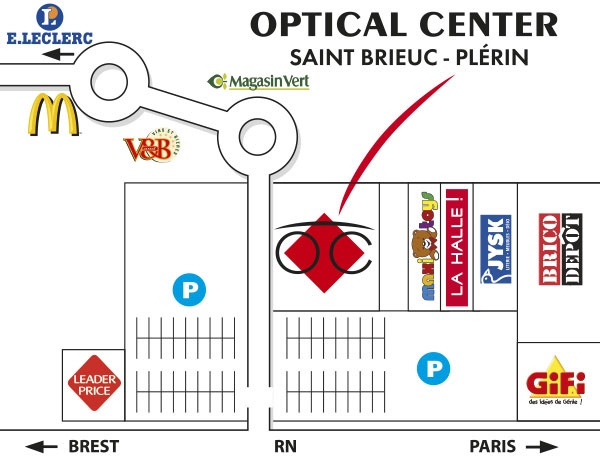 Gedetailleerd plan om toegang te krijgen tot Opticien SAINT-BRIEUC - PLÉRIN Optical Center