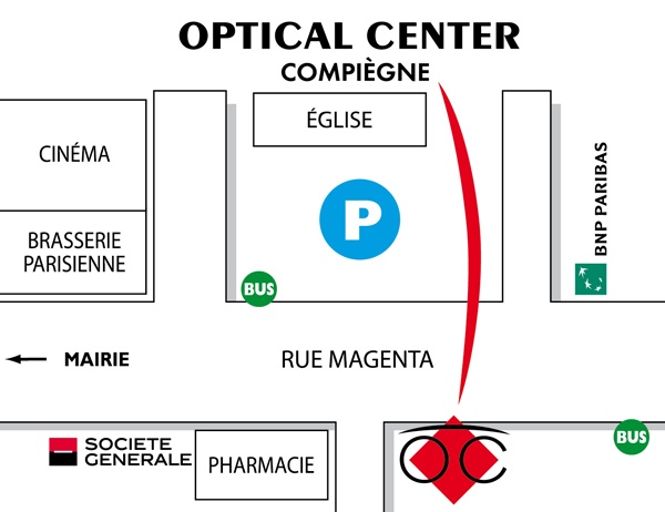 Mapa detallado de acceso Opticien COMPIÈGNE Optical Center