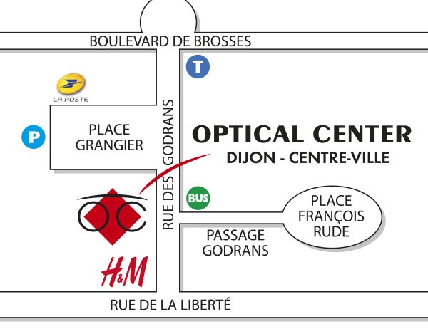 Mapa detallado de acceso Opticien DIJON - CENTRE VILLE Optical Center