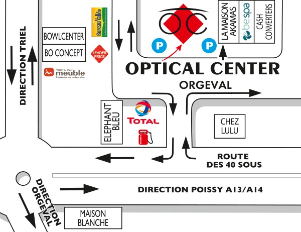 Detailed map to access to Opticien ORGEVAL Optical Center