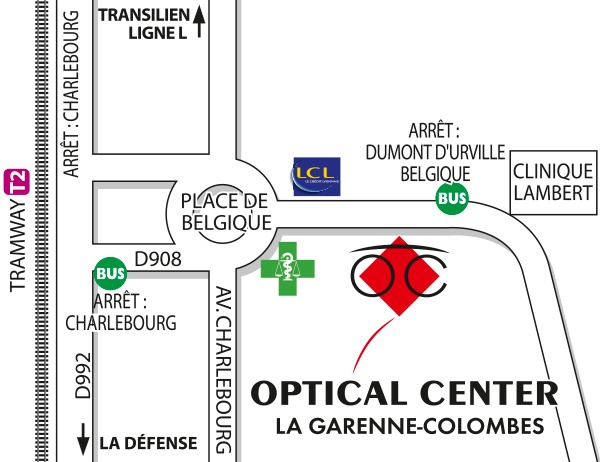 Mapa detallado de acceso Opticien LA-GARENNE-COLOMBES Optical Center