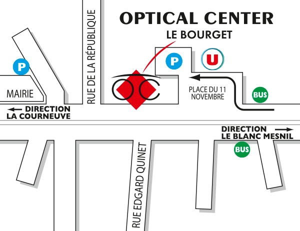 Mapa detallado de acceso Opticien LE BOURGET Optical Center