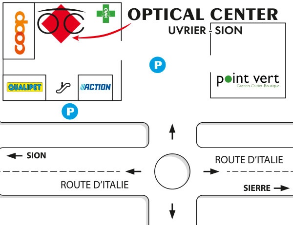 Detailed map to access to Optical Center - UVRIER - SION