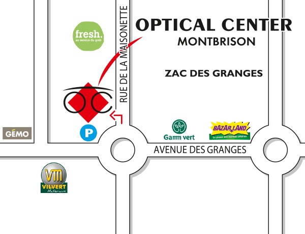 Mapa detallado de acceso Opticien MONTBRISON Optical Center