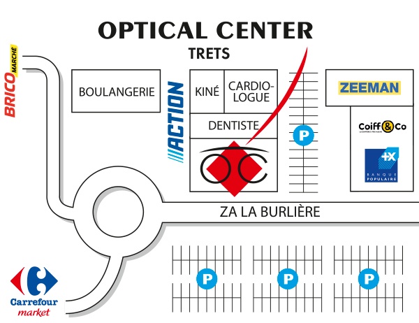 Mapa detallado de acceso Opticien TRETS Optical Center