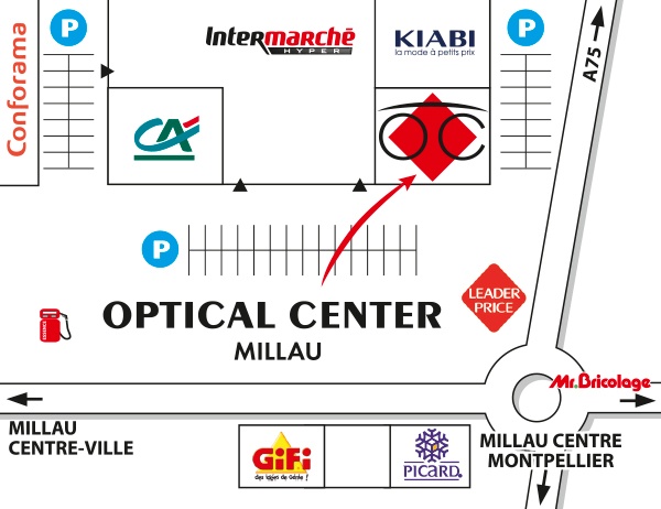 Detailed map to access to Opticien MILLAU Optical Center