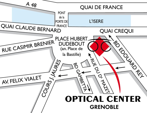 Mapa detallado de acceso Opticien GRENOBLE Optical Center