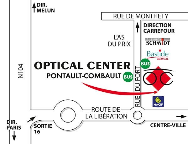 Mapa detallado de acceso Opticien PONTAULT-COMBAULT Optical Center