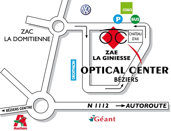 Mapa detallado de acceso Opticien BÉZIERS Optical Center