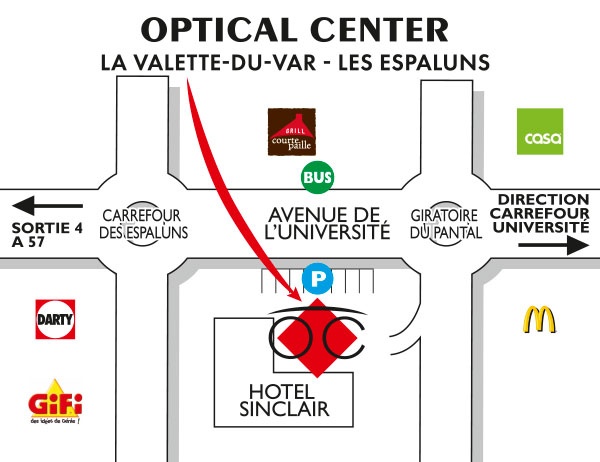 Plan detaillé pour accéder à Opticien LA VALETTE DU VAR Optical Center