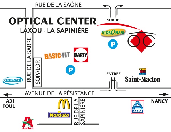 Gedetailleerd plan om toegang te krijgen tot Opticien LAXOU - LA SAPINIÈRE Optical Center