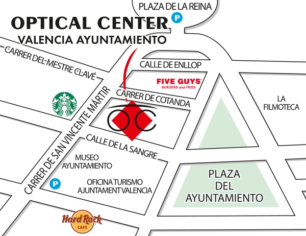 Gedetailleerd plan om toegang te krijgen tot Optical Center VALENCIA Ayuntamiento