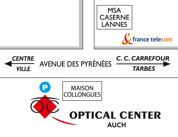Mapa detallado de acceso Opticien AUCH Optical Center