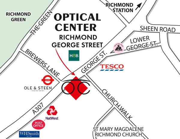 Detailed map to access to Optical Center LONDON - RICHMOND - GEORGE STREET