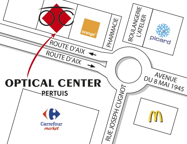 Gedetailleerd plan om toegang te krijgen tot Opticien PERTUIS Optical Center