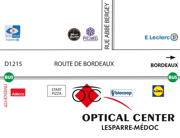 Mapa detallado de acceso Opticien LESPARRE MEDOC - Optical Center