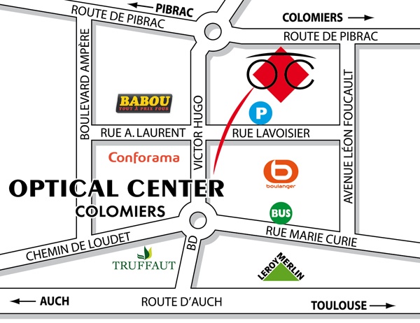 Mapa detallado de acceso Opticien COLOMIERS Optical Center