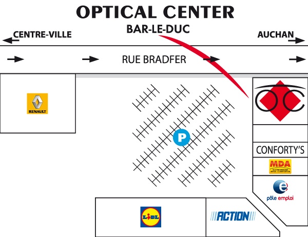 Mapa detallado de acceso Opticien BAR-LE-DUC Optical Center