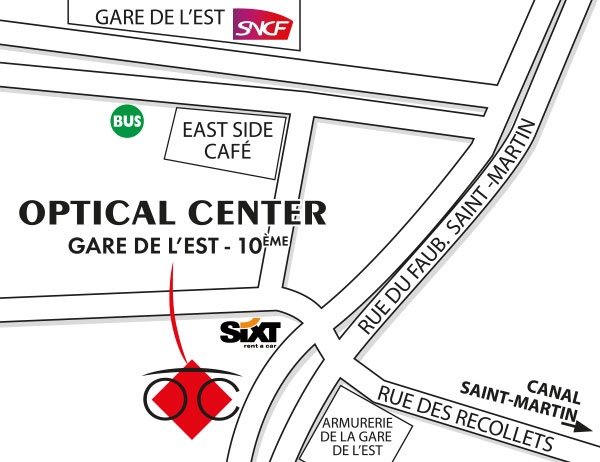Gedetailleerd plan om toegang te krijgen tot Opticien PARIS - GARE DE L'EST Optical Center