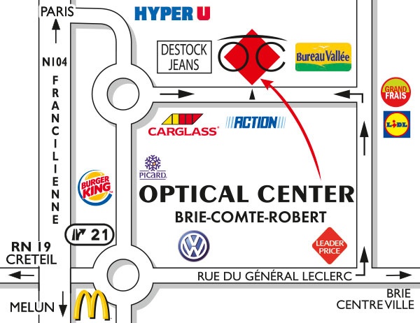 Plan detaillé pour accéder à Opticien BRIE-COMTE-ROBERT Optical Center