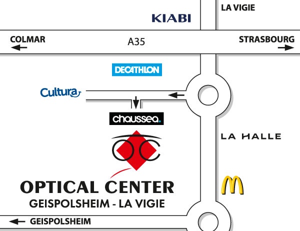 Mapa detallado de acceso Opticien GEISPOLSHEIM - LA VIGIE Optical Center