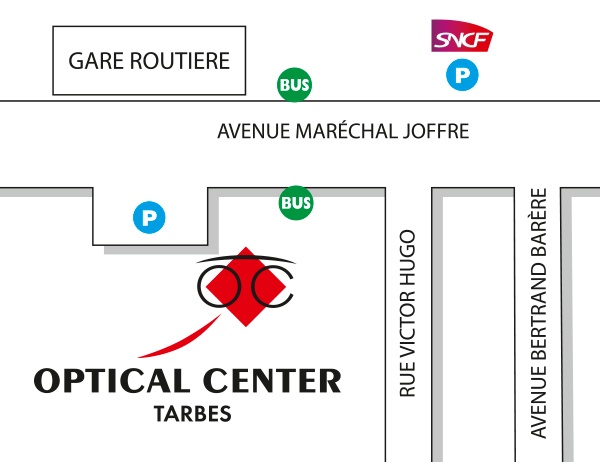 Detailed map to access to Opticien TARBES Optical Center