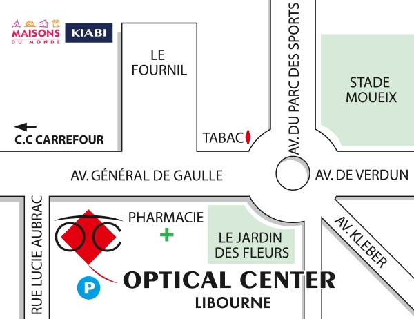Mapa detallado de acceso Opticien LIBOURNE Optical Center