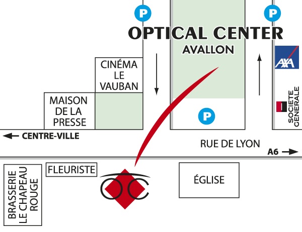 Mapa detallado de acceso Opticien AVALLON Optical Center