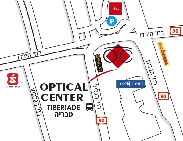 Mapa detallado de acceso Optical Center TIBERIADE/טבריה