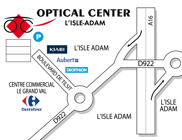Mapa detallado de acceso Opticien L'ISLE-ADAM Optical Center