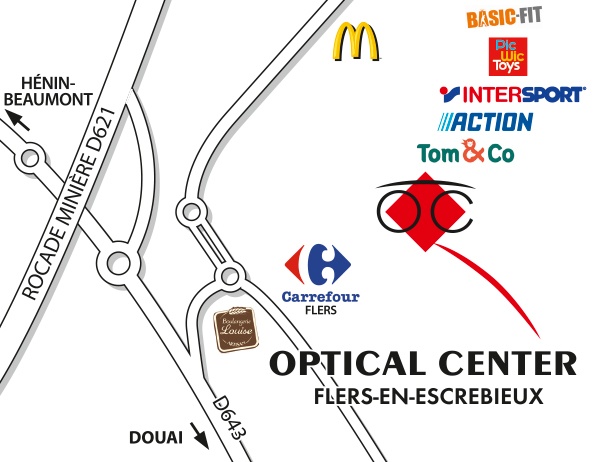 Mapa detallado de acceso Opticien FLERS-EN-ESCREBIEUX - Optical Center