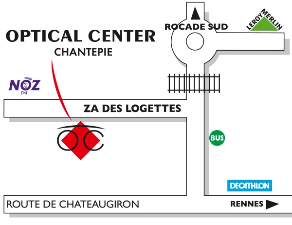 Mapa detallado de acceso Opticien CHANTEPIE Optical Center
