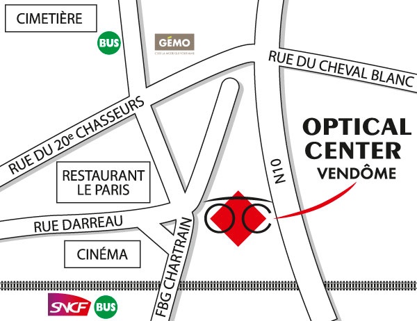 Mapa detallado de acceso Opticien VENDOME Optical Center
