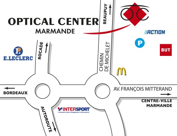 Mapa detallado de acceso Opticien MARMANDE Optical Center