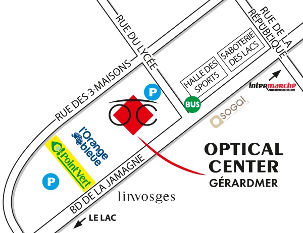 Gedetailleerd plan om toegang te krijgen tot Optical Center GÉRARDMER