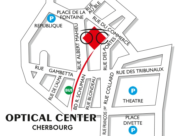 Mapa detallado de acceso Opticien CHERBOURG Optical Center