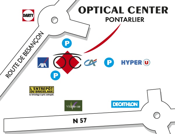 Mapa detallado de acceso Opticien PONTARLIER Optical Center