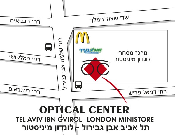 Mapa detallado de acceso Optical Center TEL AVIV IBN GVIROL - LONDON MINISTORE/ תל אביב אבן גבירול – לונדון מיניסטור