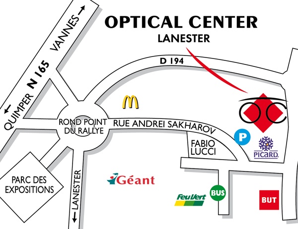 Mapa detallado de acceso Opticien LANESTER Optical Center