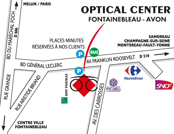 Mapa detallado de acceso Opticien FONTAINEBLEAU - AVON Optical Center