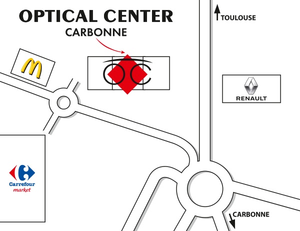 Gedetailleerd plan om toegang te krijgen tot Opticien CARBONNE Optical Center