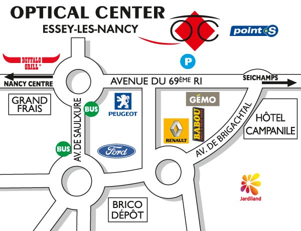 Mapa detallado de acceso Opticien ESSEY-LÈS-NANCY Optical Center