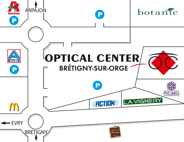 Mapa detallado de acceso Opticien BRÉTIGNY-SUR-ORGE Optical Center
